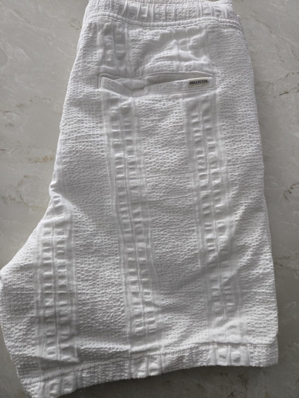 White Textured Drawstring Shorts - Picture 5 of 8